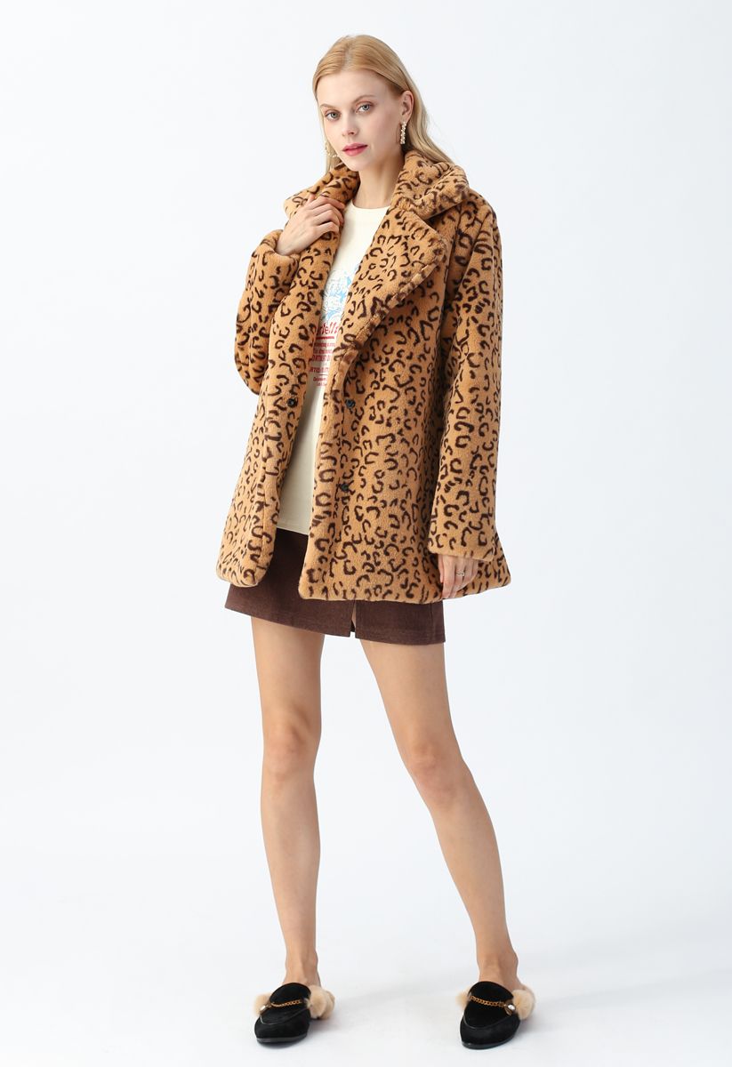 Abrigo piel sintética de leopardo con cuello en tostado - Retro, Indie Unique Fashion