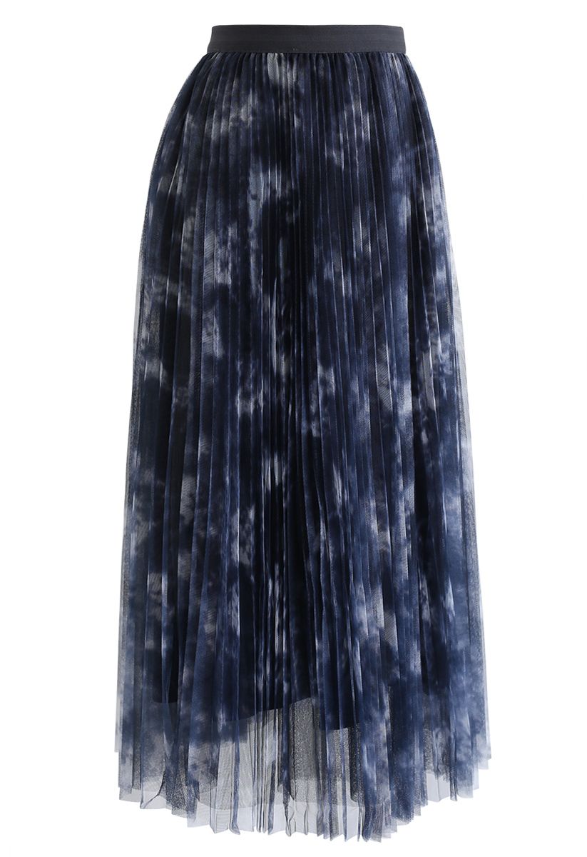 Falda de tul de malla de doble capa de acuarela en azul marino