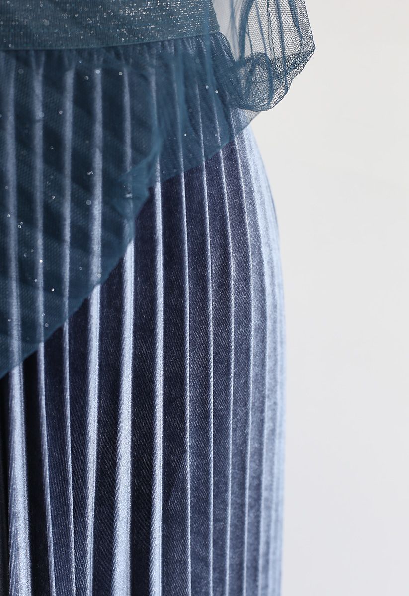 Falda plisada de tul de malla degradada brillante en azul