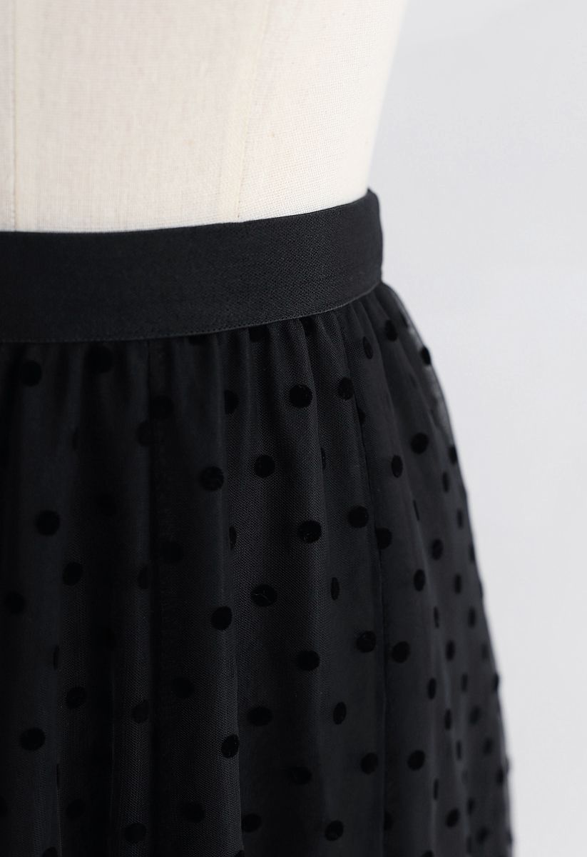 Falda de tul de malla de doble capa con lunares completos en negro