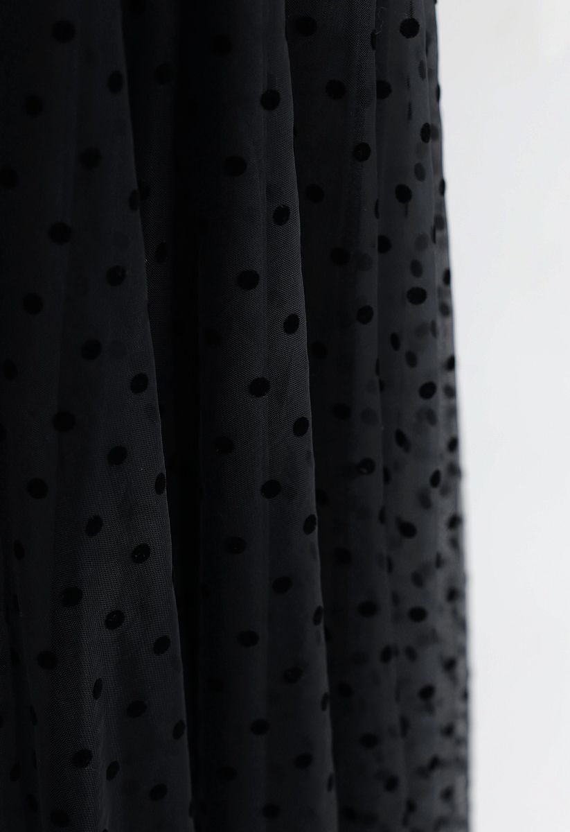 Falda de tul de malla de doble capa con lunares completos en negro