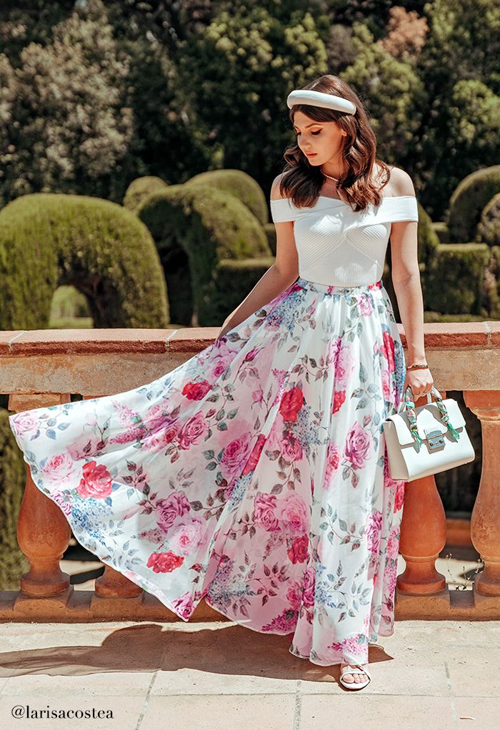 Falda larga con estampado de rosas Momento romántico