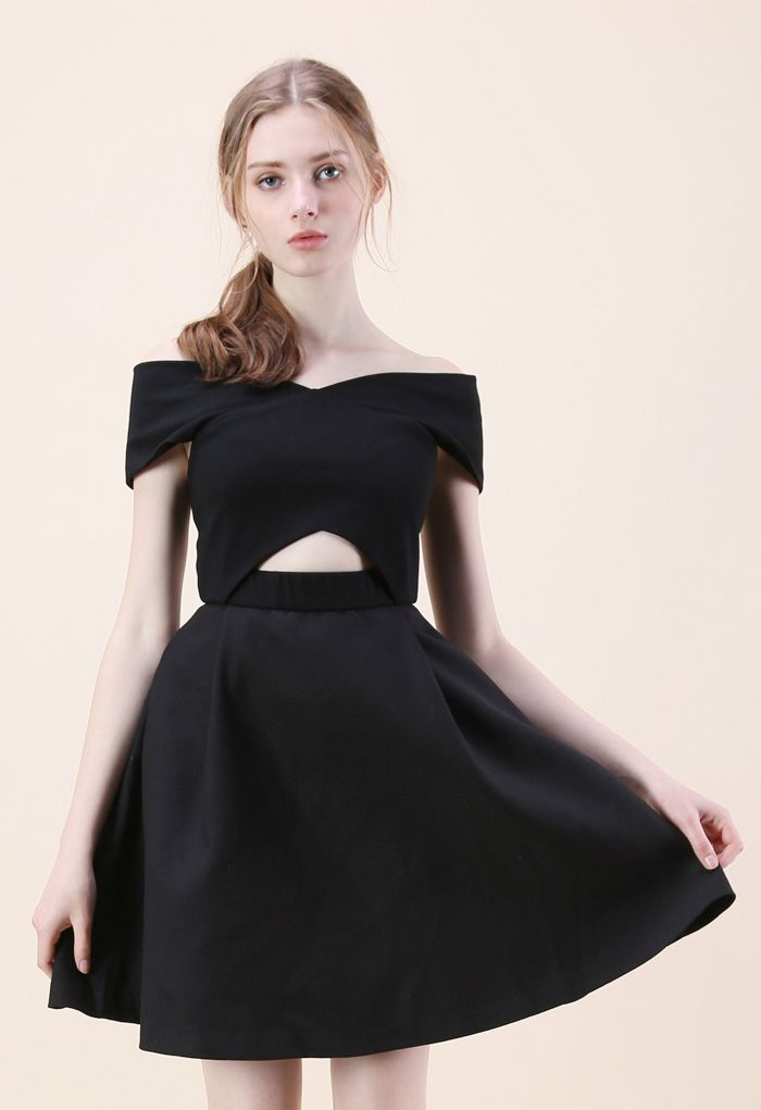Vestido con hombros descubiertos con clase elegante en negro - Retro, Indie  and Unique Fashion
