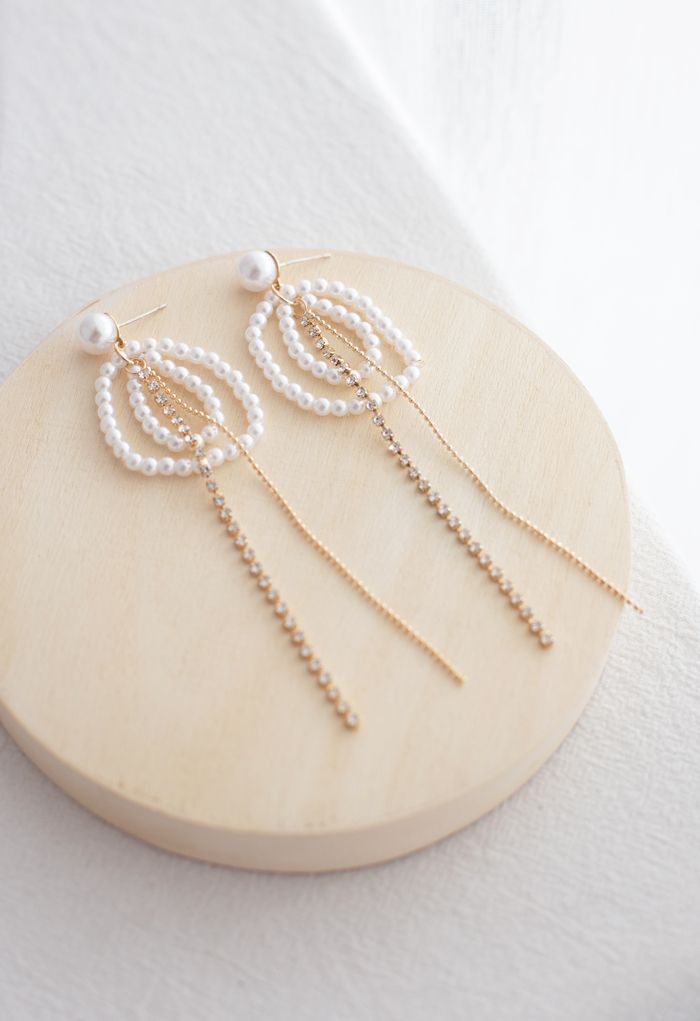 Pendientes de perlas de cadena de cristal con cuentas circulares
