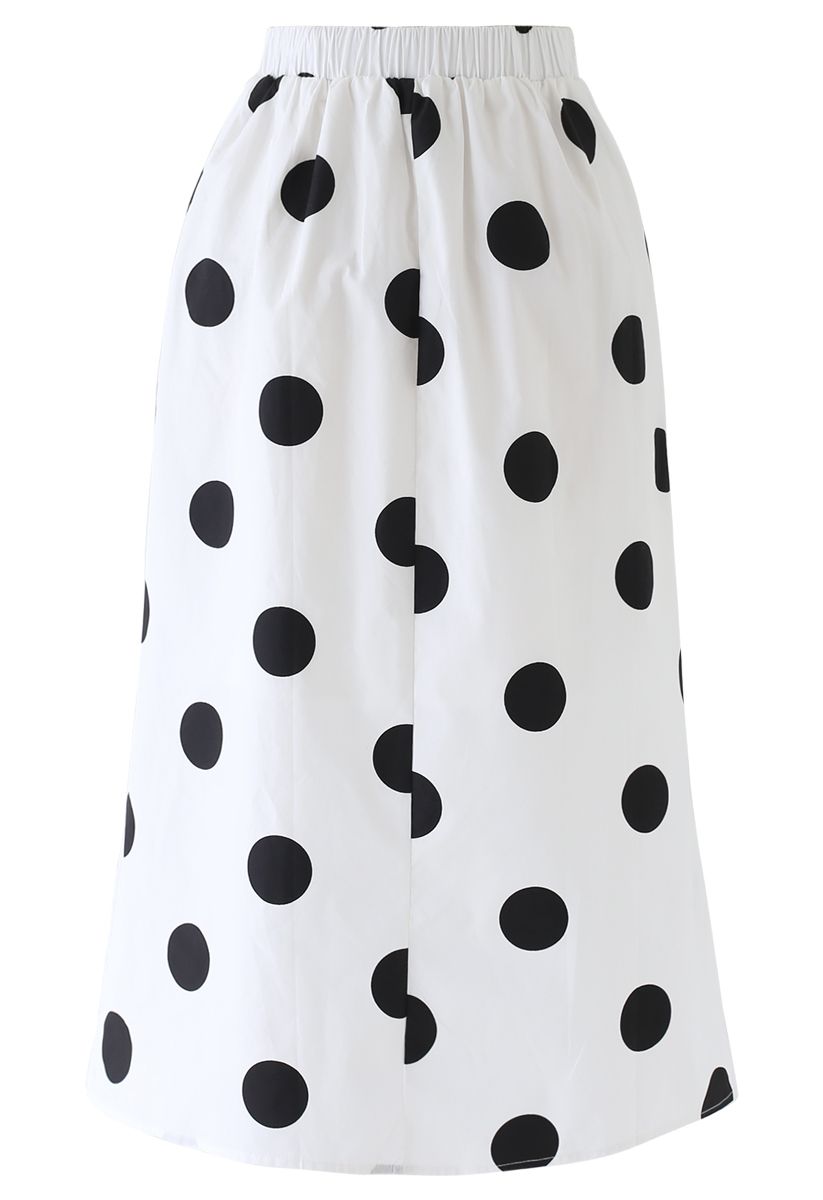 Falda midi con estampado de lunares en contraste en blanco