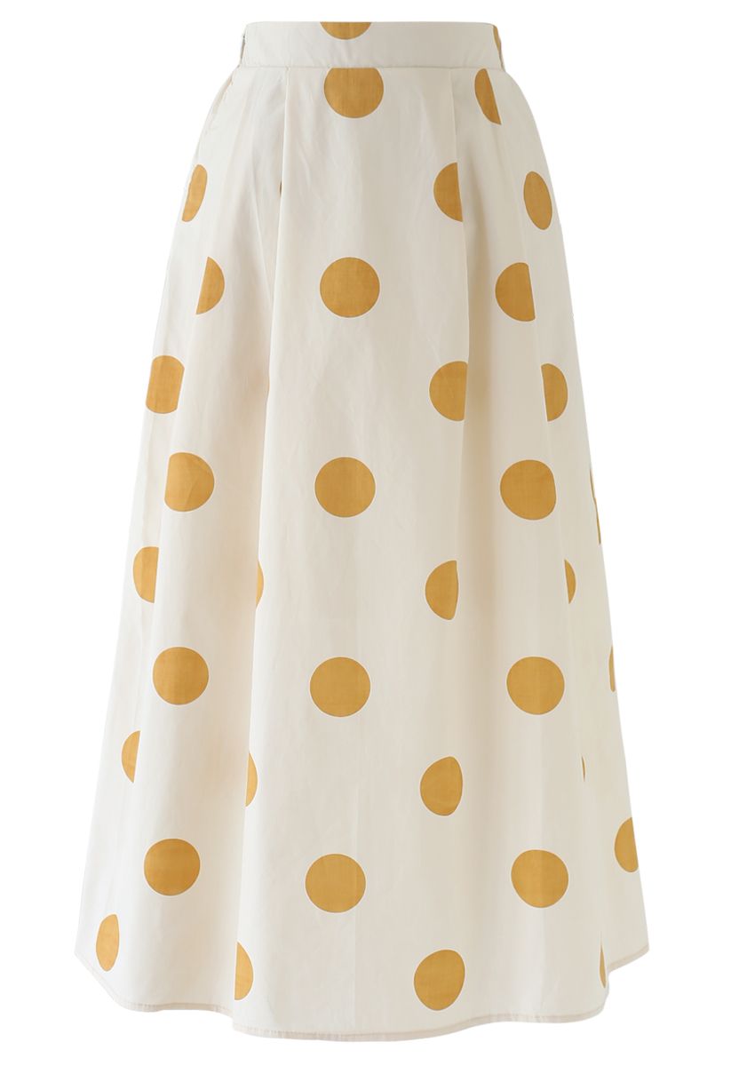 Falda midi con estampado de lunares en contraste en amarillo claro