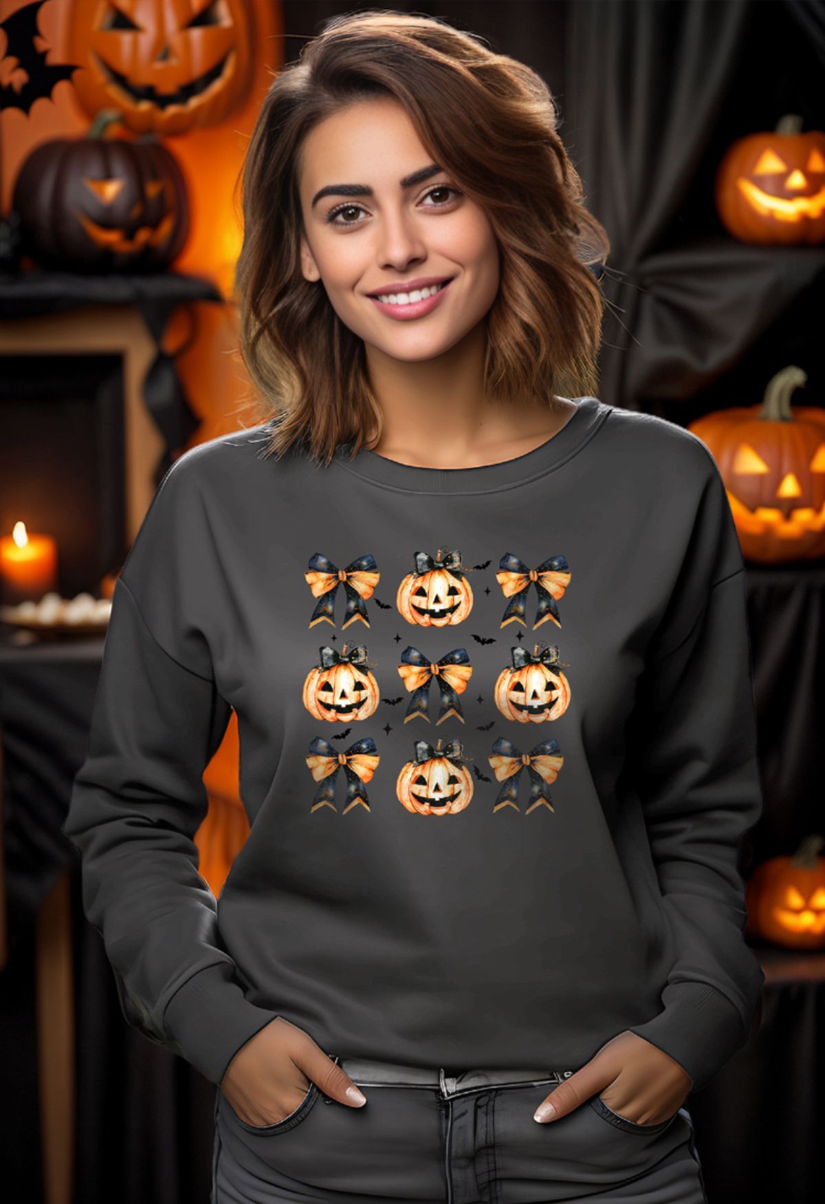 Sudadera con estampado de lazo de calabaza increíblemente adorable