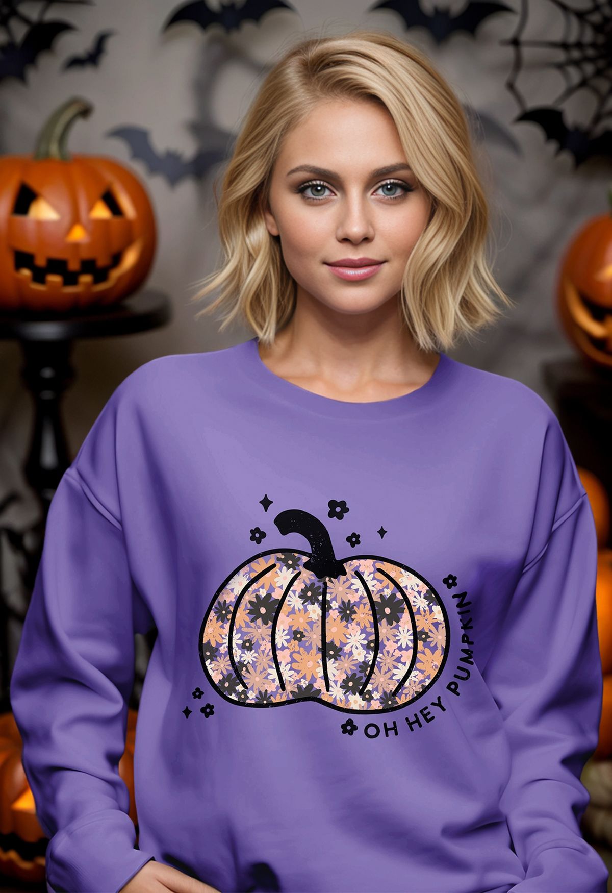 Sudadera con estampado de calabaza y flores