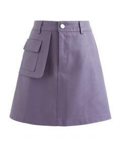 Falda con textura de piel sintética con bolsillo en lila
