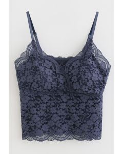 Lace Crop Tank Top in Navy