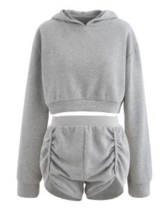 Conjunto corto con capucha y shorts de mezcla de algodón en gris