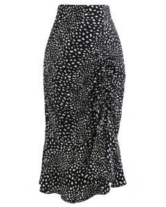 Falda de volantes con cordón de puntos en negro