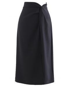 Falda de tubo con abertura en la cintura y nudo en negro
