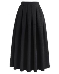 Falda midi plisada de satén en relieve Carnation en negro