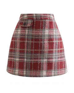 Minifalda Bud de mezcla de lana de tartán roja