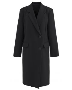 Abrigo largo de abotonadura sencilla con bolsillo en negro