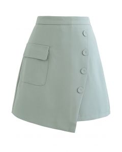 Minifalda con solapa de bolsillo falso abotonada en verde azulado