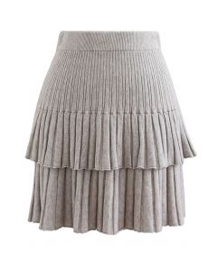 Minifalda de punto plisada a capas en lino