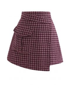 Minifalda asimétrica de tweed de pata de gallo en rosa intenso