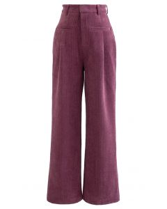 Pantalones de pana con textura de pernera recta en color baya