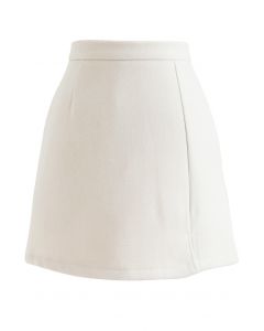 Elegante minifalda Bud de mezcla de lana en marfil
