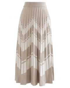 Falda de punto plisada en zigzag en contraste en color arena