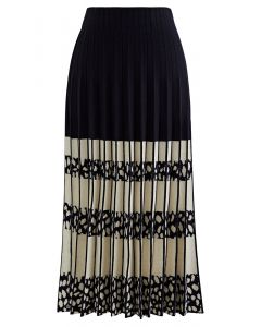 Falda de punto plisada con bloques de colores en negro