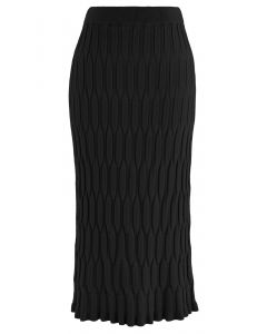 Falda lápiz de punto con textura en relieve en negro