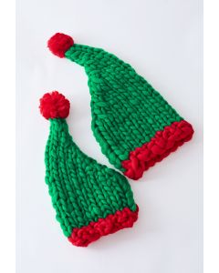 Gorro de Navidad con pompones tejido a mano trenzado con bloque de color