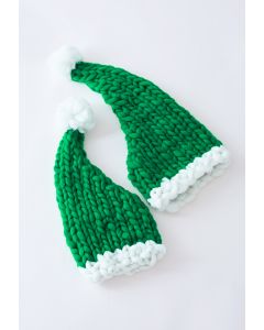 Gorro de Navidad Pom-Pom tejido a mano trenzado en verde