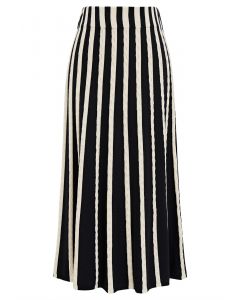 Falda de punto con textura ondulada de rayas de cebra en negro