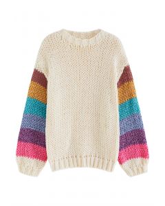 Suéter tejido a mano con mangas colorblock