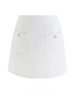 Minifalda pantalón de tweed Glaring Snowflake en blanco
