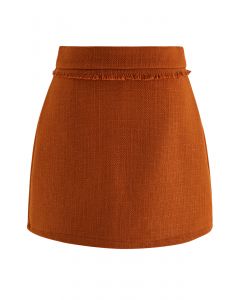 Minifalda Bud de tweed con ribete de flecos en naranja