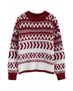 Christmassy Print Chunky Knit Sweater