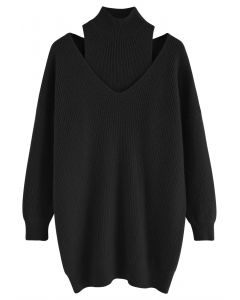Vestido suéter de dos piezas con hombros descubiertos en negro