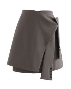 Minifalda con solapa en la cintura con lazo en gris topo