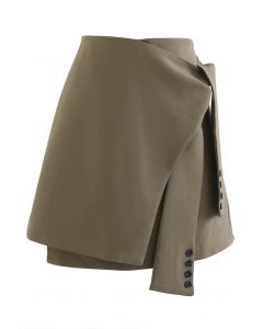 Minifalda con solapa en la cintura y lazo en caqui