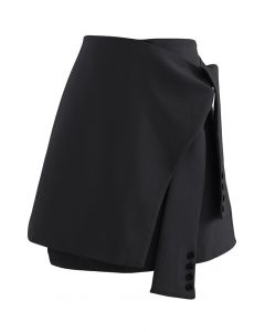Minifalda con solapa en la cintura y lazo en negro