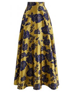 Golden Glamour Rose Jacquard Maxi Skirt