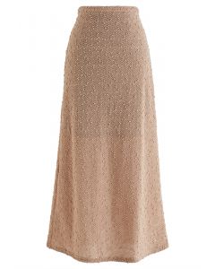 Dotted Wavy Texture Pencil Maxi Skirt in Tan