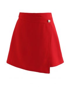 Heart Button Flap Front Mini Skirt in Red