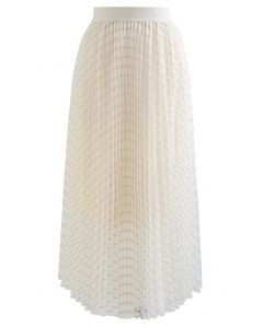 Falda de malla plisada con rayas brillantes en color crema