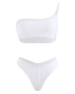 Conjunto de bikini de un hombro trenzado blanco