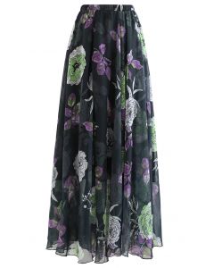 Falda larga de chifón con estampado de flores de Color Sketch
