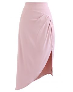 Falda lápiz asimétrica con pliegues laterales en rosa