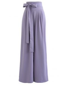 Pantalones anchos de cintura alta con lazo en lila