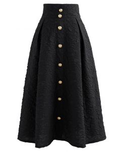 Falda midi de talle alto con botones en relieve en negro