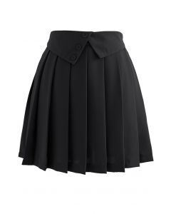 Minifalda plisada con cintura doblada y botones en negro