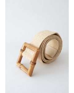 Cinturón de paja elástico con hebilla cuadrada de bambú